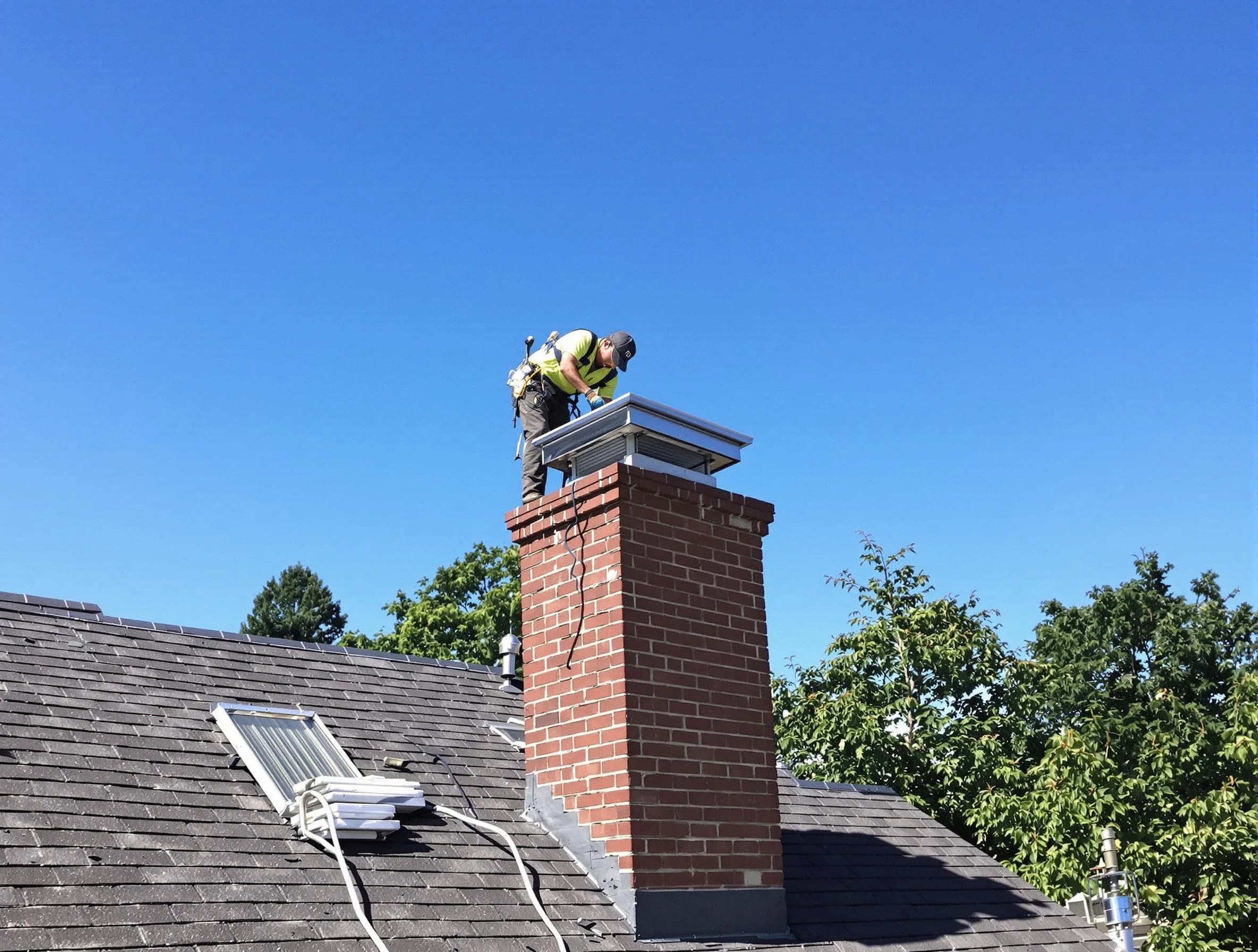 Sylacauga Chimney Sweep technician measuring a chimney cap in Sylacauga, AL