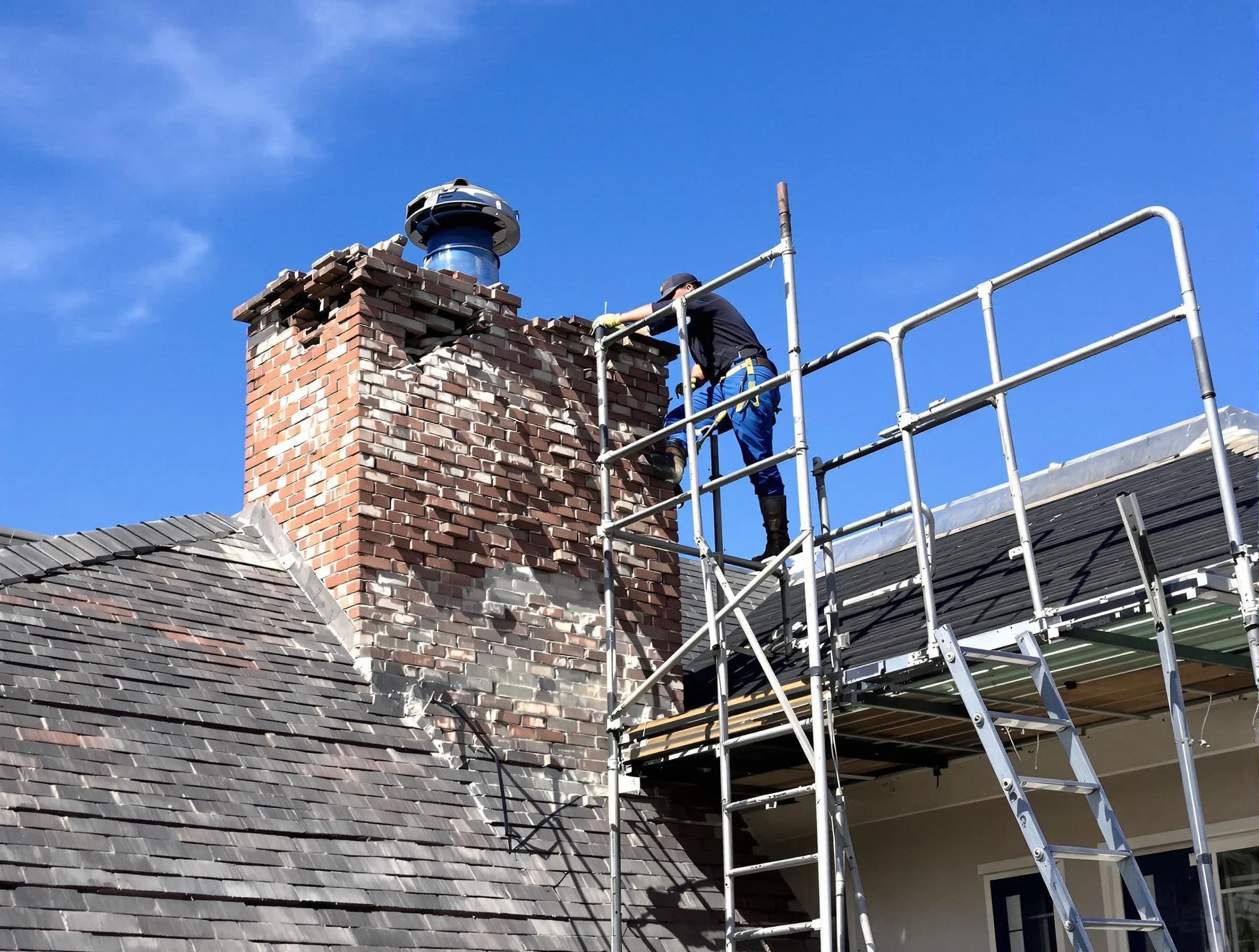Rebuilding a chimney structure by Sylacauga Chimney Sweep in Sylacauga, AL