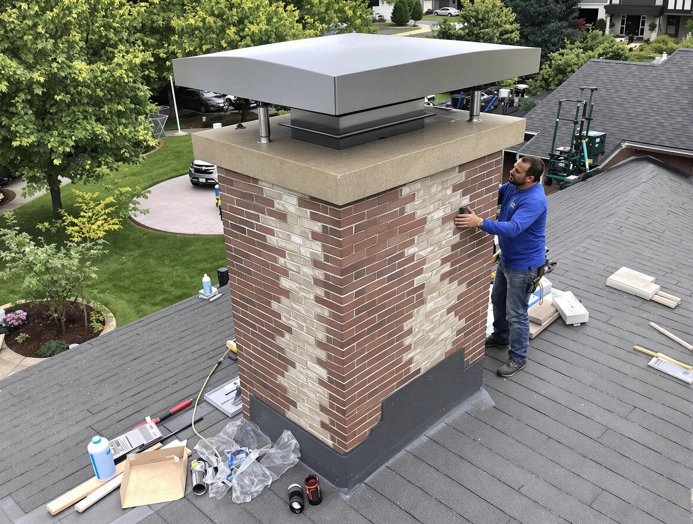 Sylacauga Chimney Sweep team working on a custom chimney remodel in Sylacauga, AL