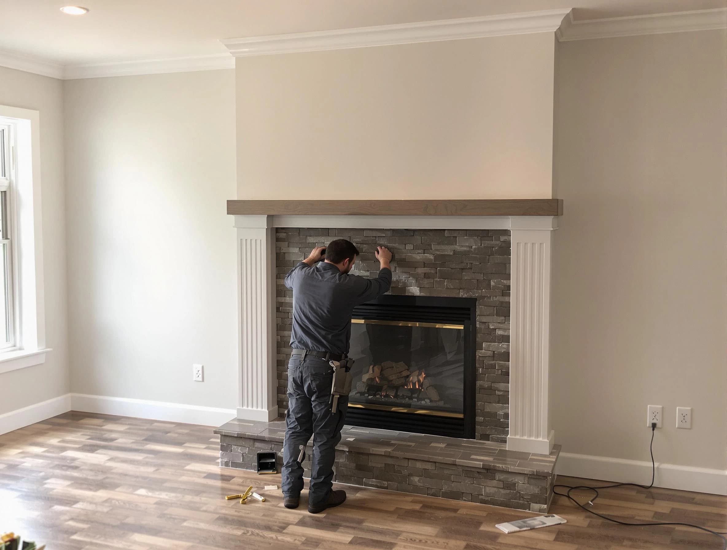 Sylacauga Chimney Sweep finishing a custom fireplace install in Sylacauga, AL